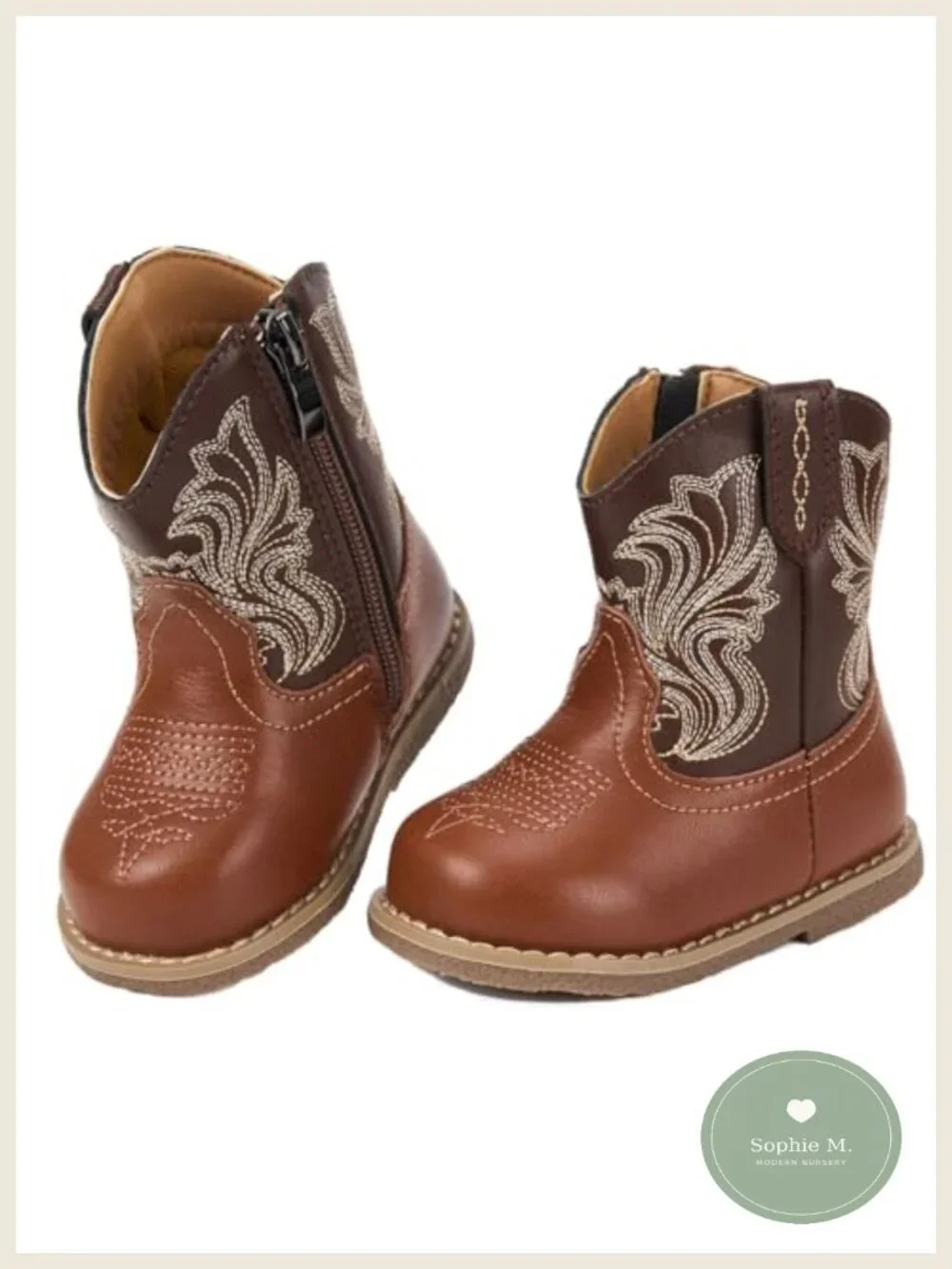Toddler Cowboy Boots Girls Boys Infant Mid Calf Round Toe Mocc Leather Zip